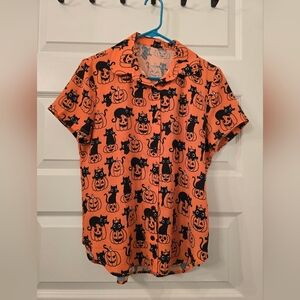 Blackmilk Clothing Halloween Cat Pumpkin Button Down